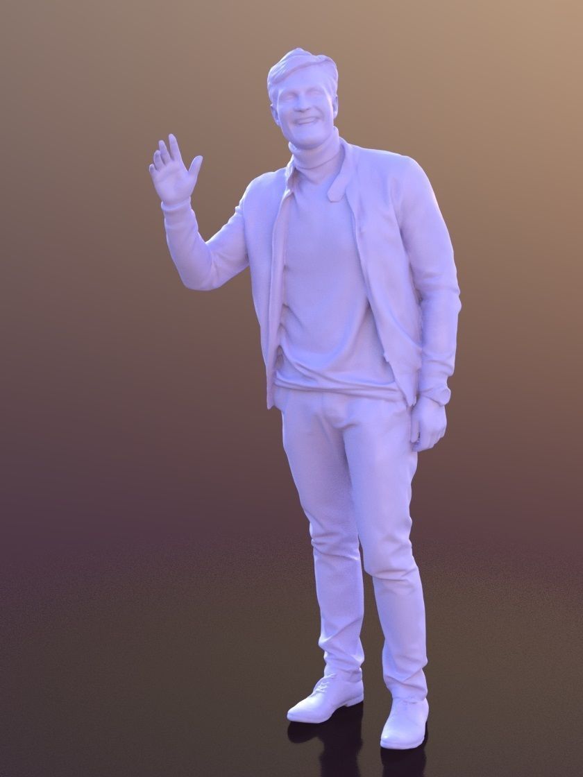 Andrew 10396 - Waving Casual Man Low-poly 3D model_3