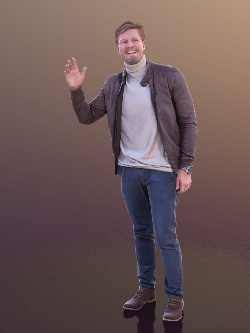 Andrew 10396 - Waving Casual Man Low-poly 3D model_1