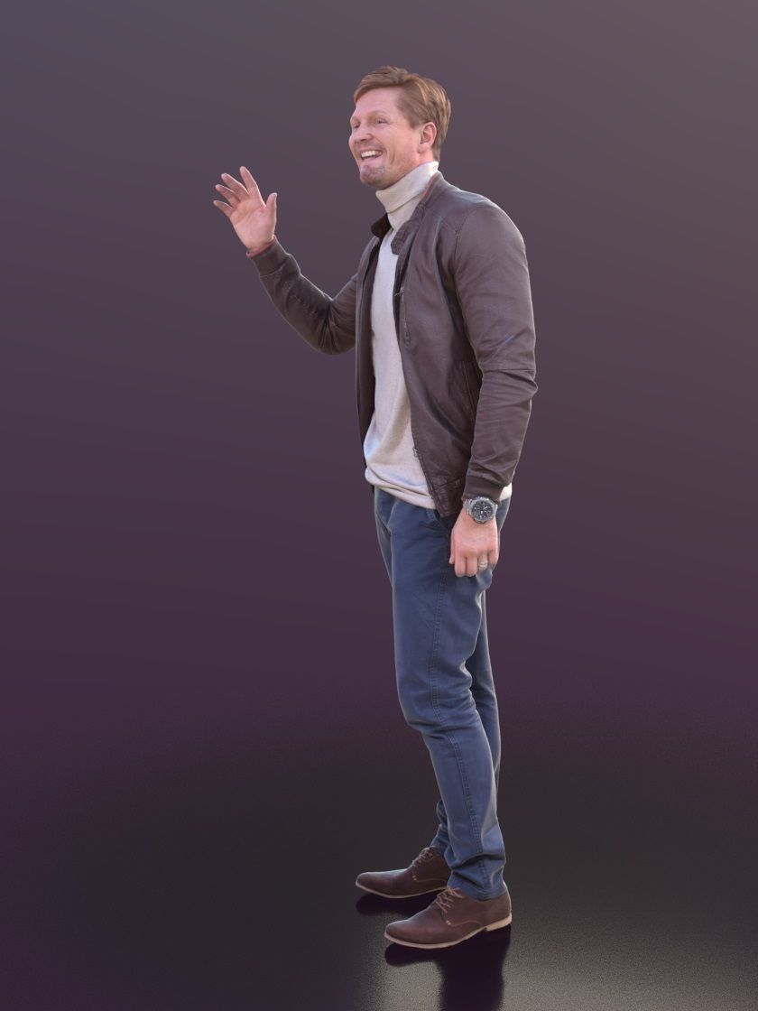Andrew 10396 - Waving Casual Man Low-poly 3D model_2