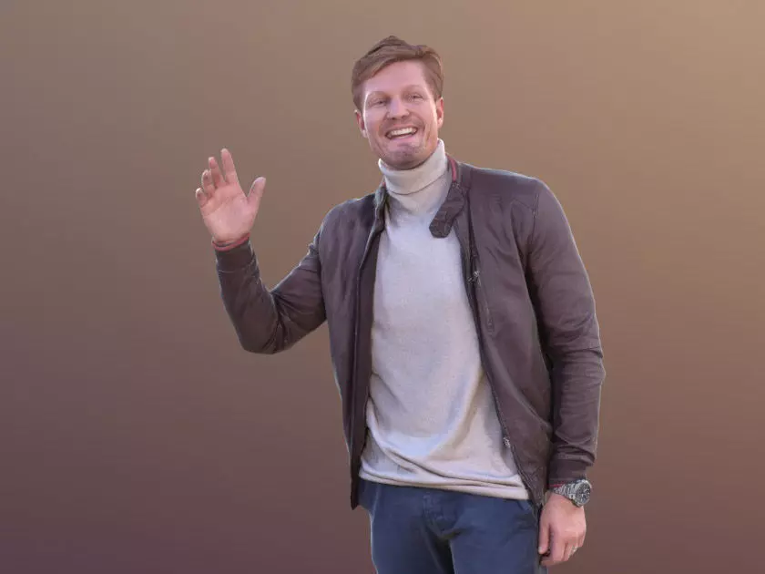 Andrew 10396 - Waving Casual Man Low-poly 3D model_0