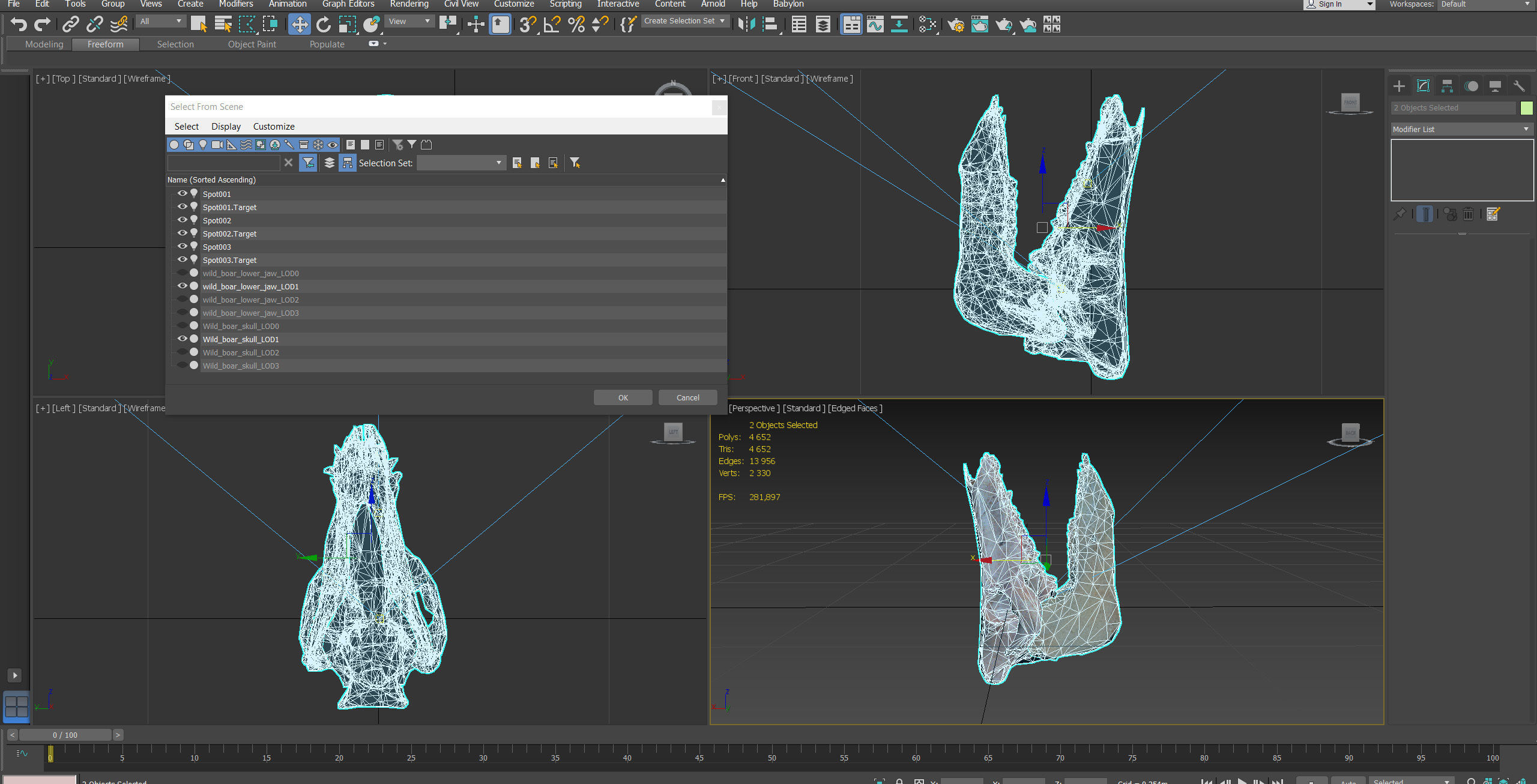 Photorealistic Wild Boar skull and a lower jaw Low-poly 3D model_109