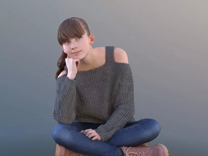 Lisa 10728 - Sitting Casual Girl Low-poly 3D model_0