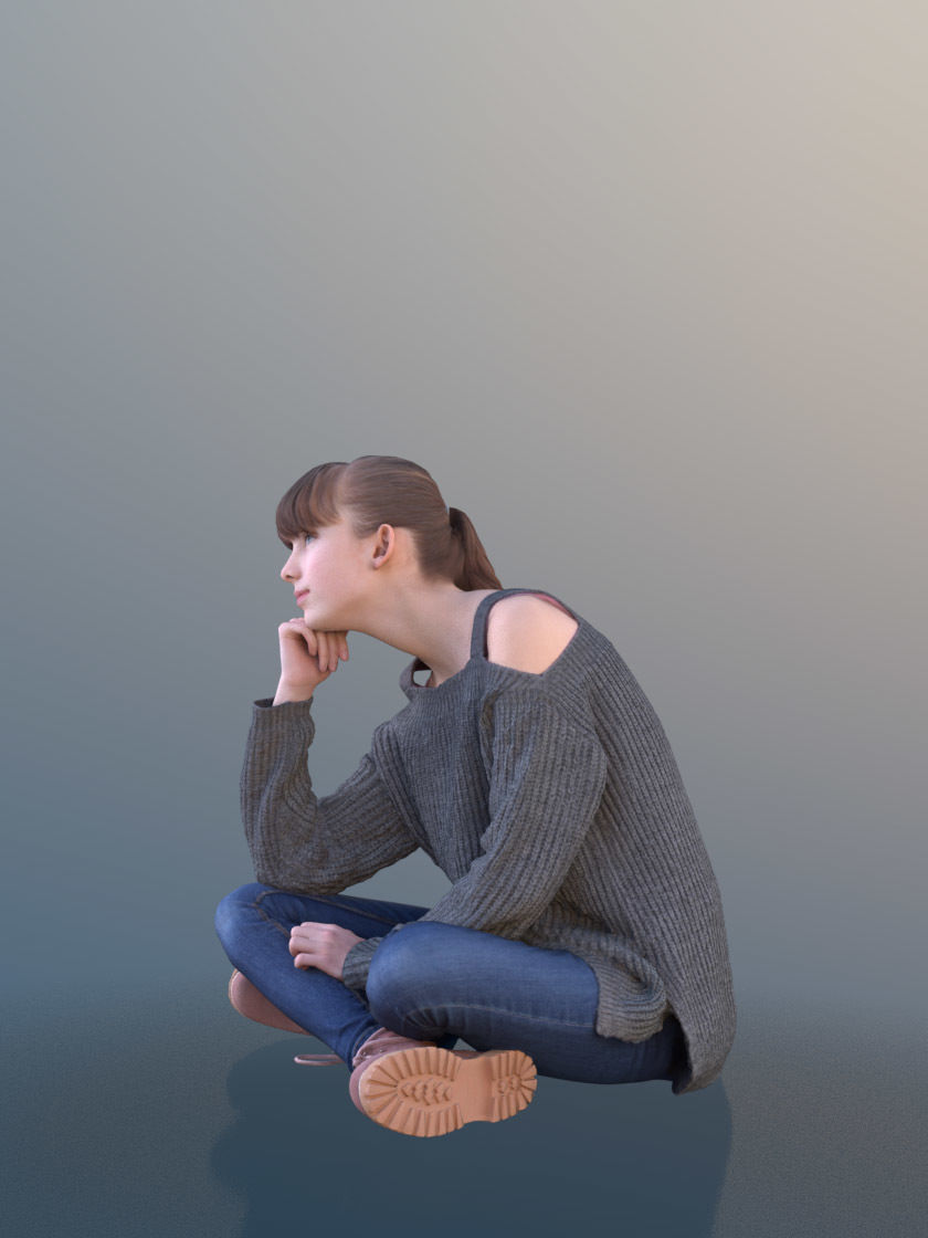 Lisa 10728 - Sitting Casual Girl Low-poly 3D model_2