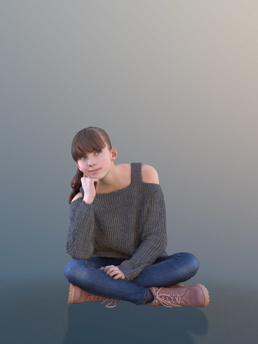 Lisa 10728 - Sitting Casual Girl Low-poly 3D model_1
