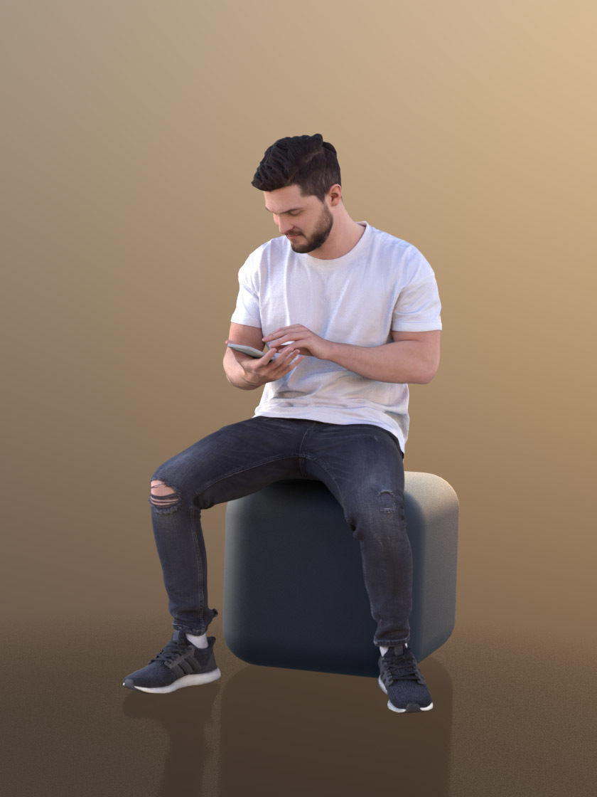 Rick 10718 - Sitting Casual Guy Low-poly 3D model_2