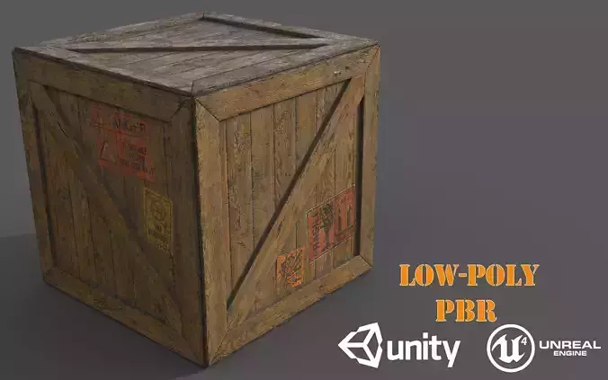 Big and Old Wooden Box -Labeled Version Low-poly 3D model