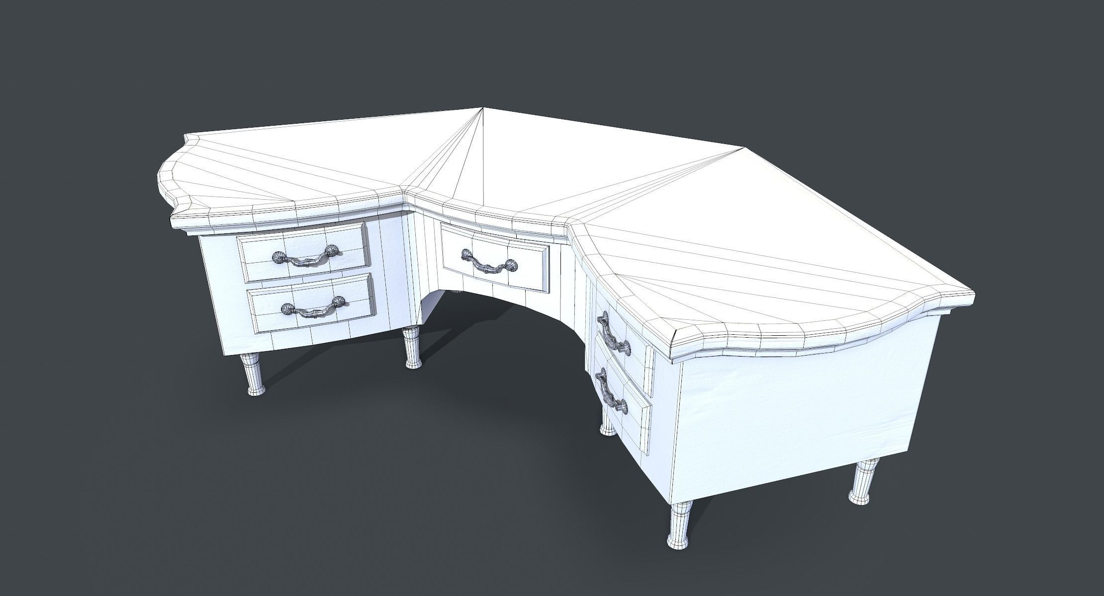 Corner Study Table lowpoly Low-poly 3D model_6