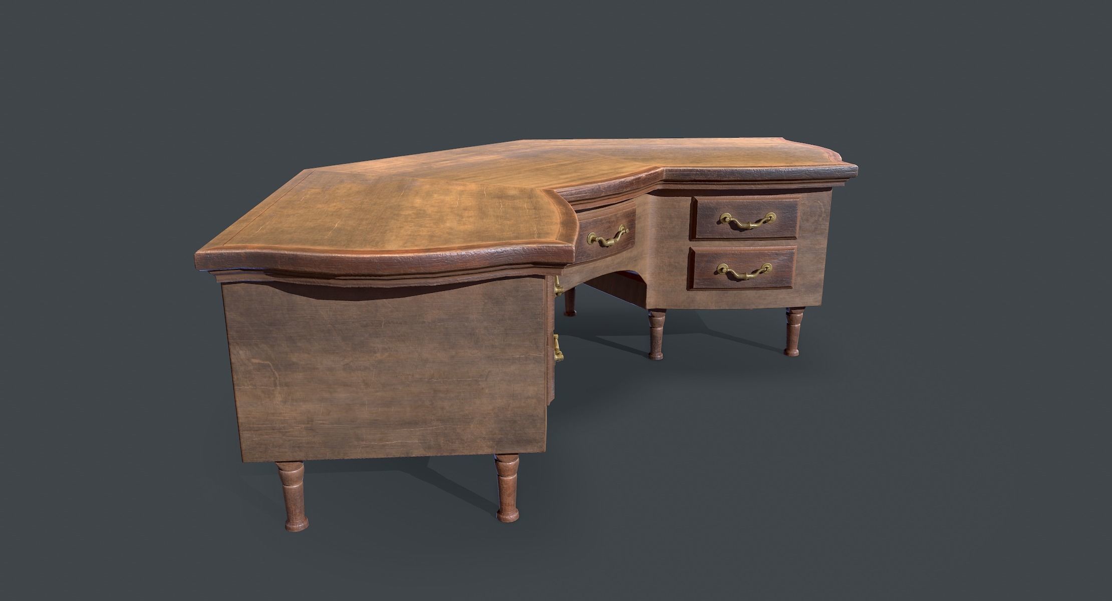 Corner Study Table lowpoly Low-poly 3D model_4