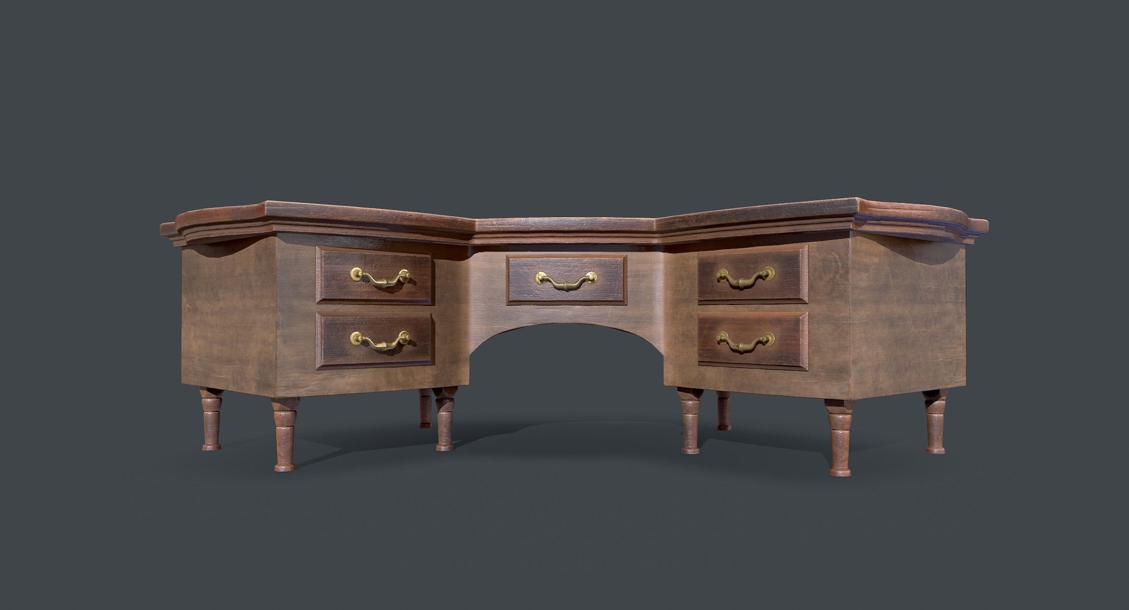 Corner Study Table lowpoly Low-poly 3D model_3