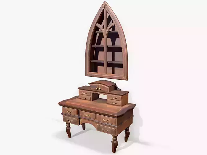 Study Table and Shelf Low-poly 3D model