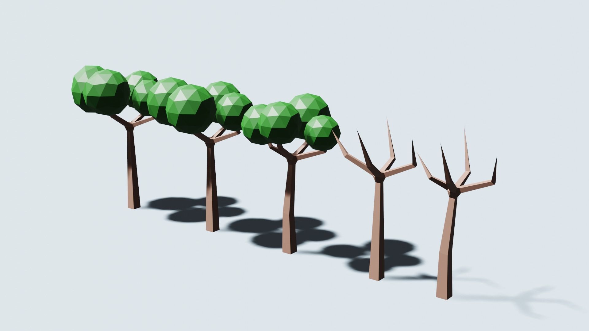 Trees and bushes Low-poly 3D model_3