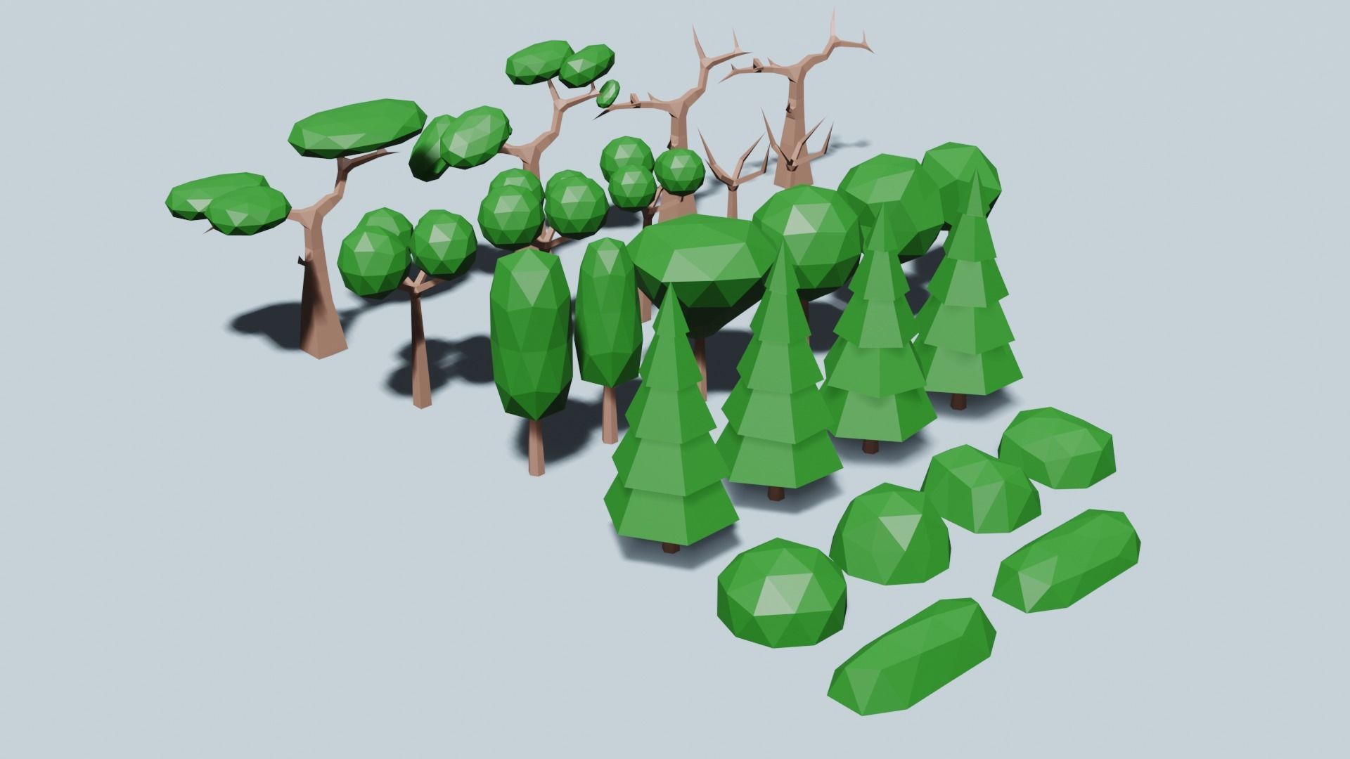 Trees and bushes Low-poly 3D model_1