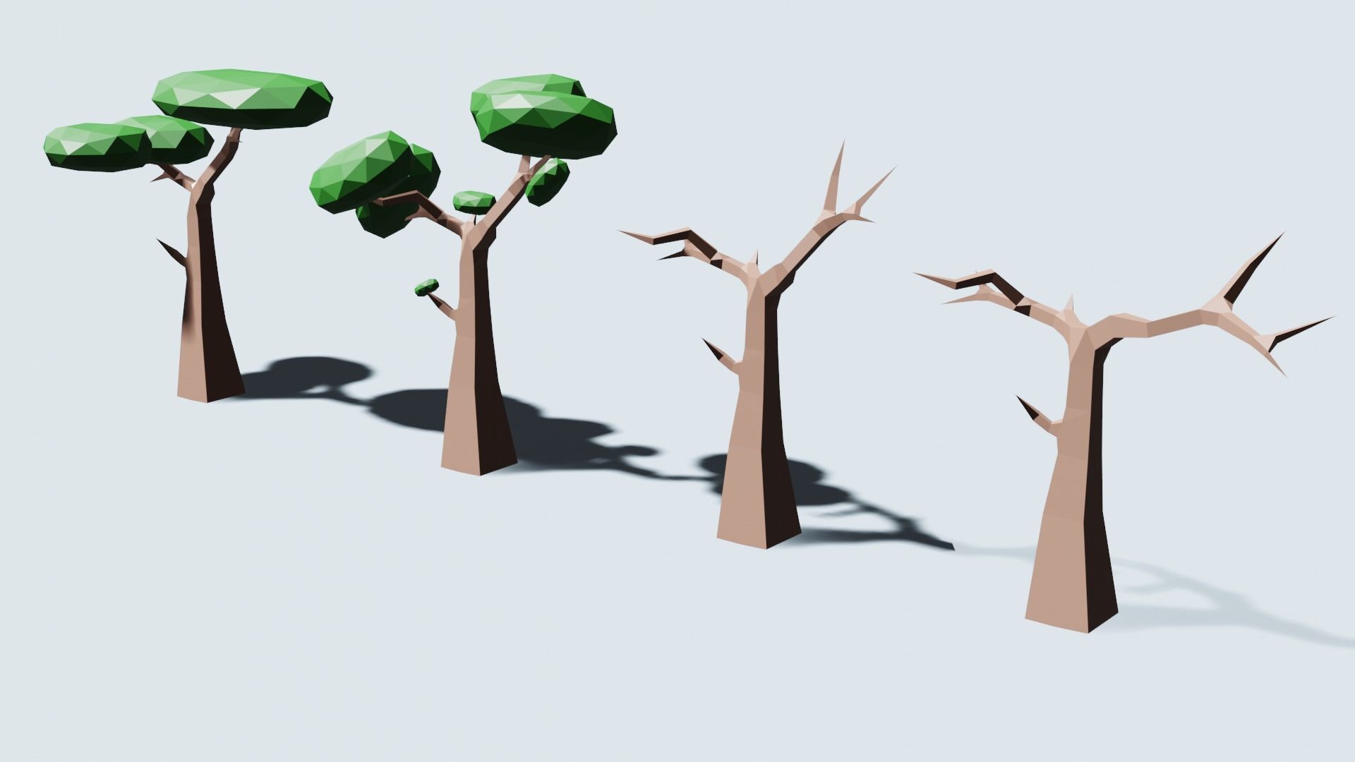 Trees and bushes Low-poly 3D model_2