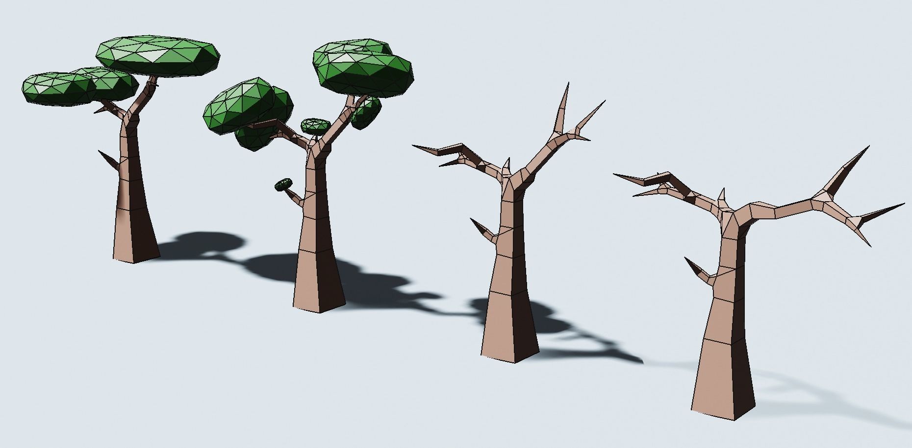 Trees and bushes Low-poly 3D model_9