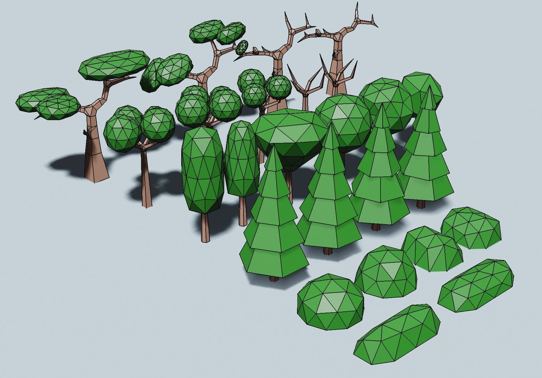 Trees and bushes Low-poly 3D model_8