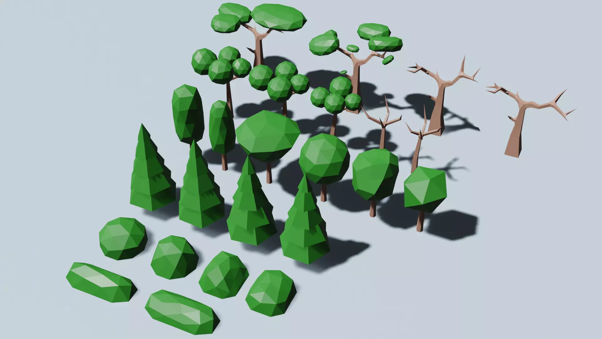 Trees and bushes Low-poly 3D model_0