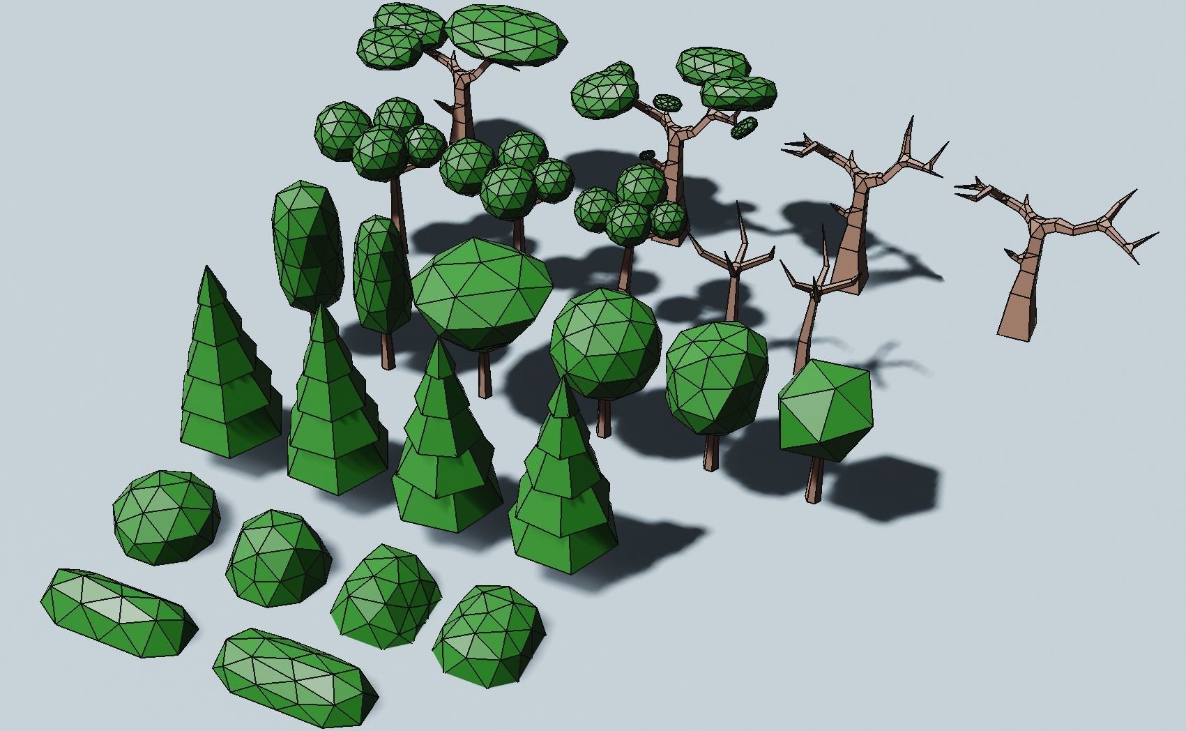 Trees and bushes Low-poly 3D model_7