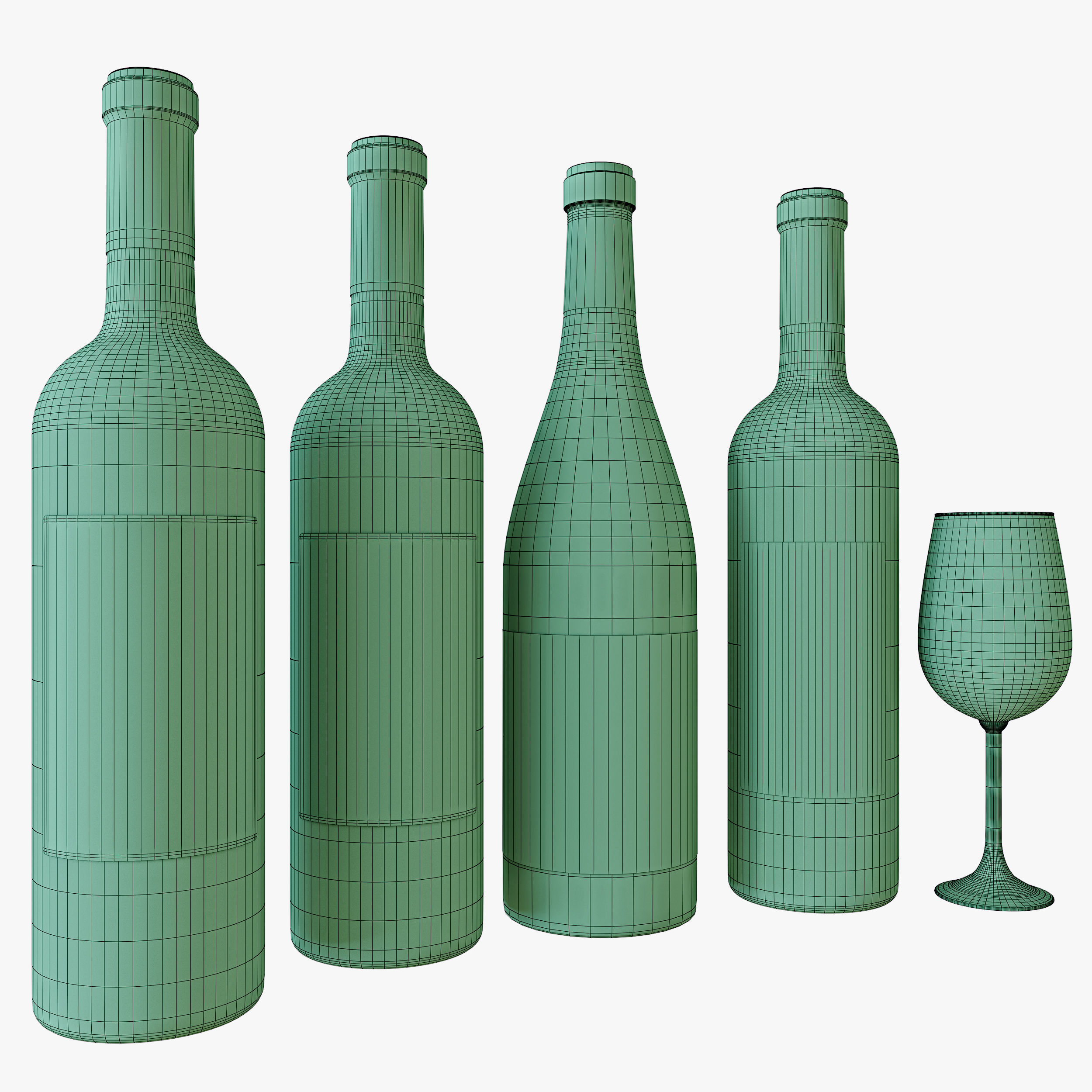 Wine bottle set 4 3D model_4