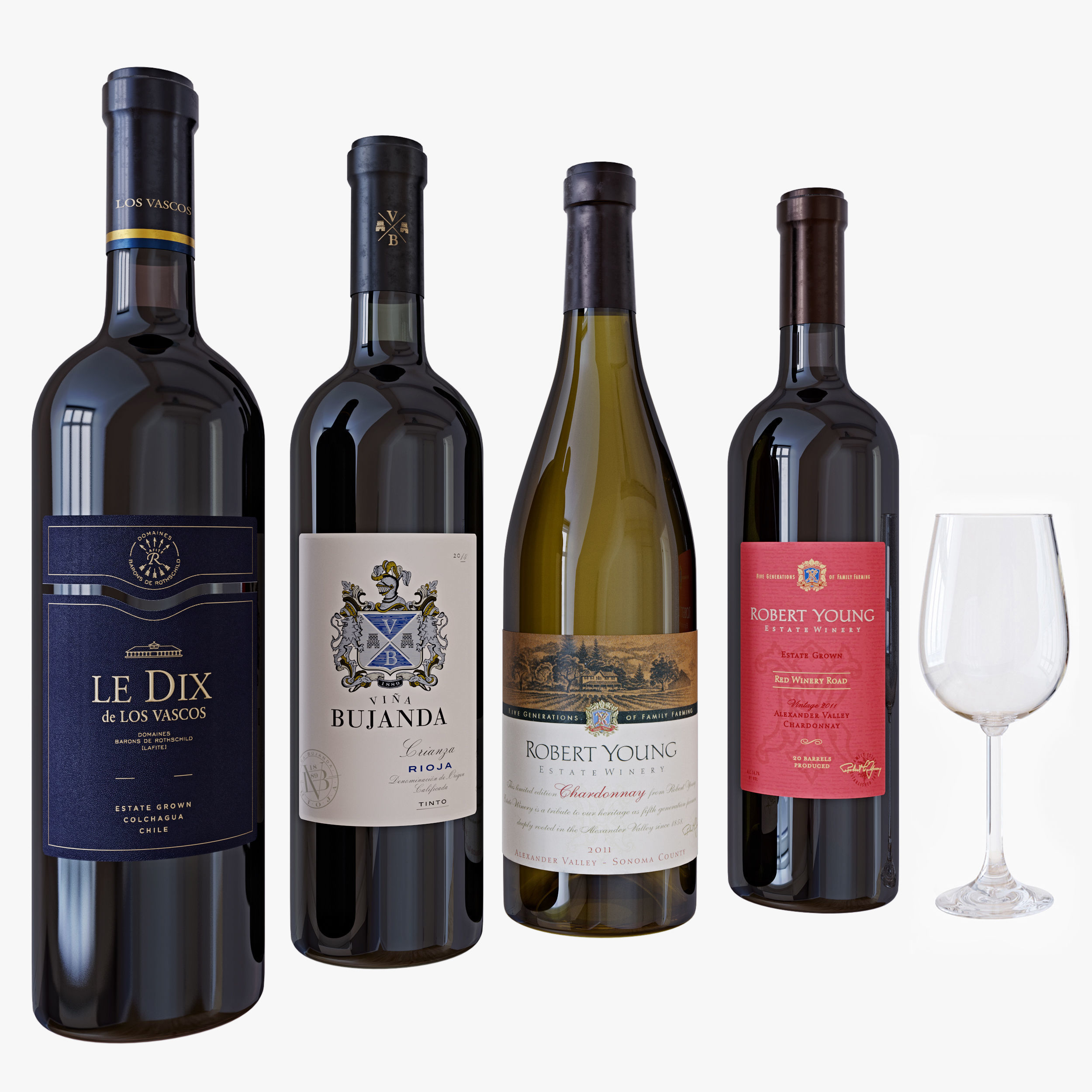 Wine bottle set 4 3D model_1