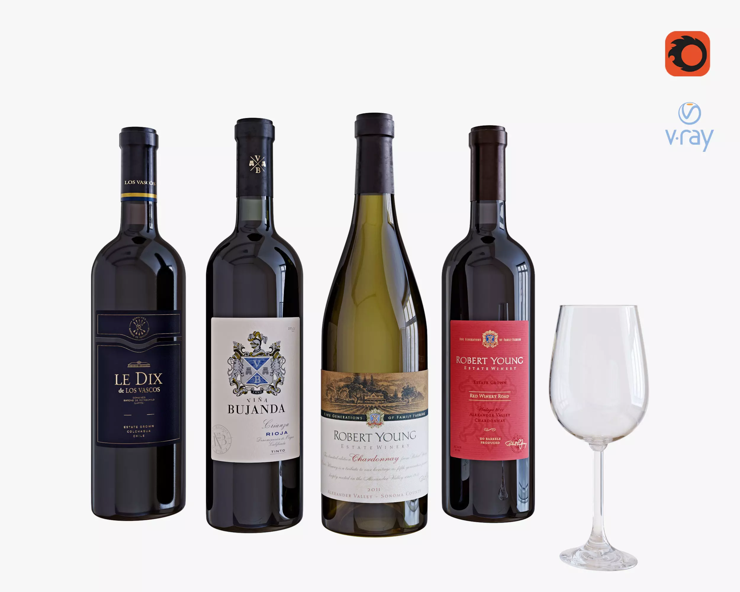 Wine bottle set 4 3D model_0