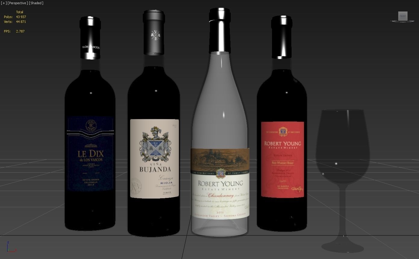 Wine bottle set 4 3D model_3