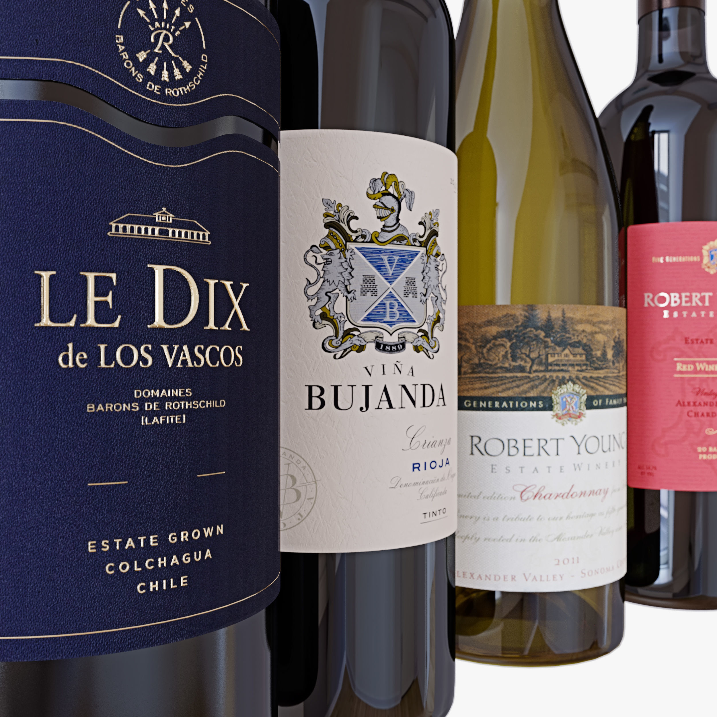 Wine bottle set 4 3D model_2