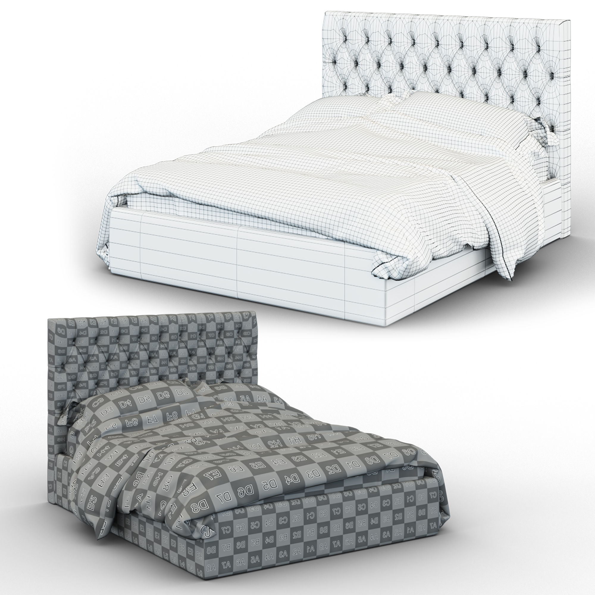 Forli bed with tufted headboard Free 3D model_8