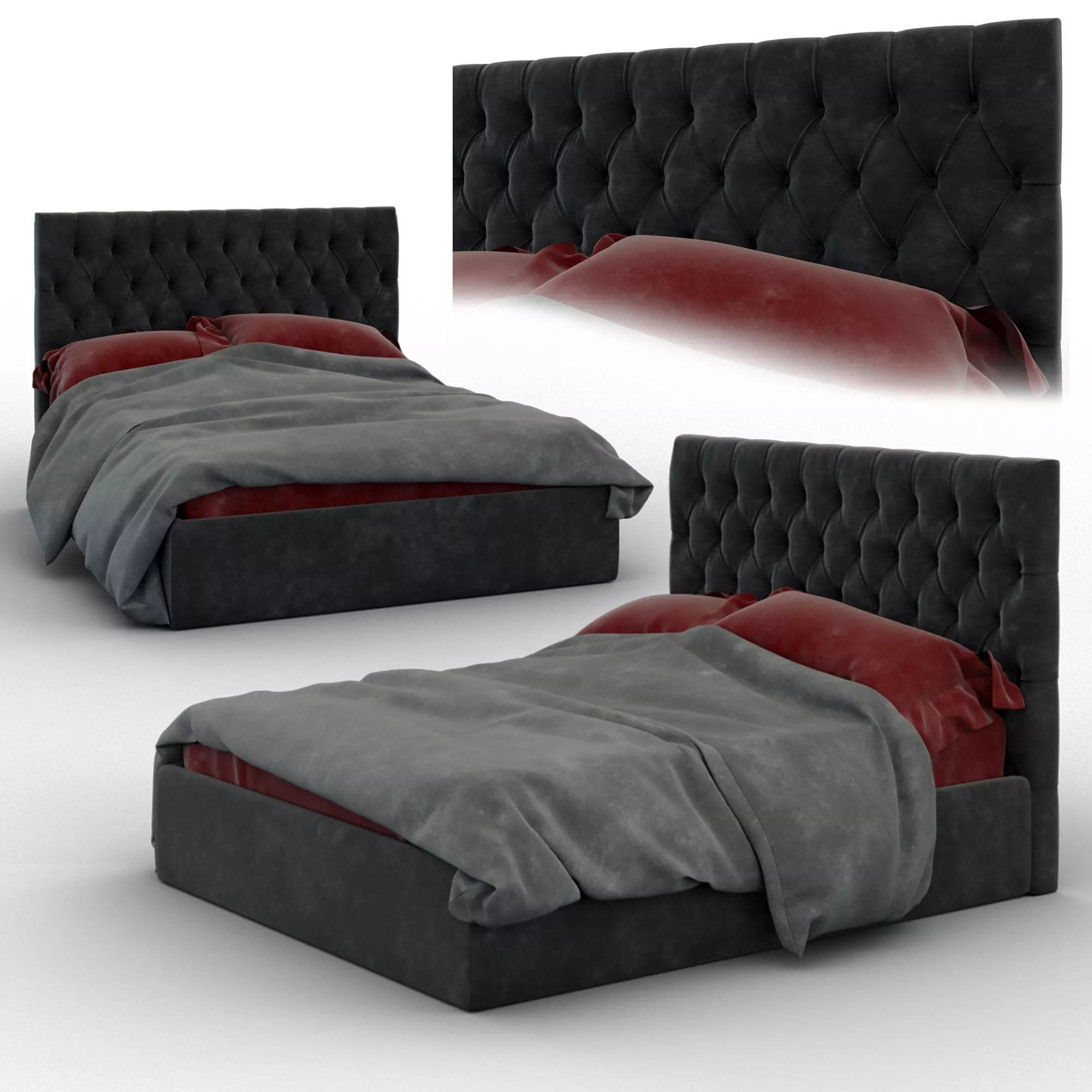 Forli bed with tufted headboard Free 3D model_0