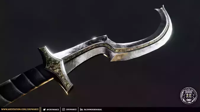 Steel Egyptian Khopesh Sword - PBR game ready 3d weapon