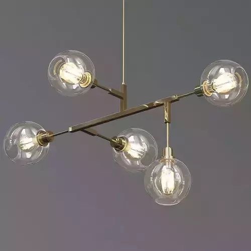 Cinque modern brass chandelier with four glass globes