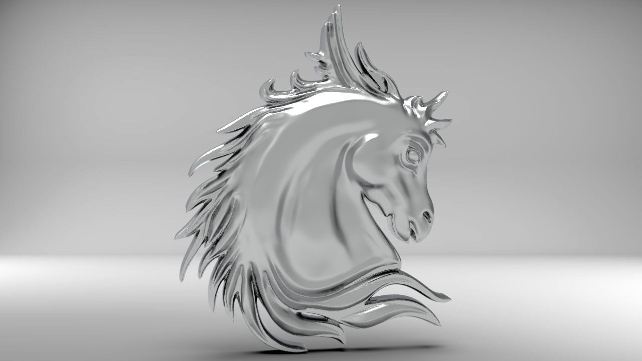 horse silver head pendant 3D print model_3