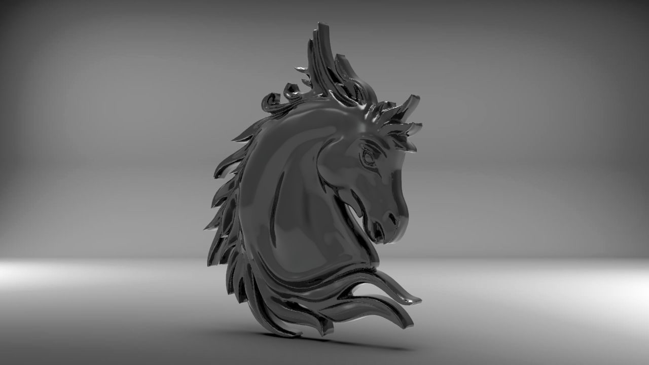 horse silver head pendant 3D print model_2