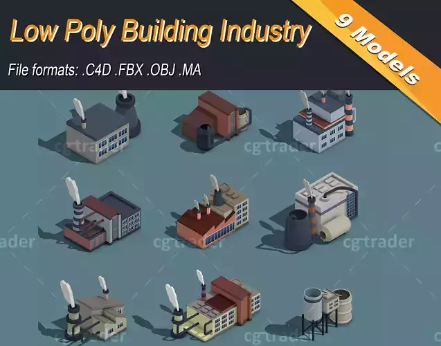 Low Poly Building Industry Isometric Icon Low-poly 3D model