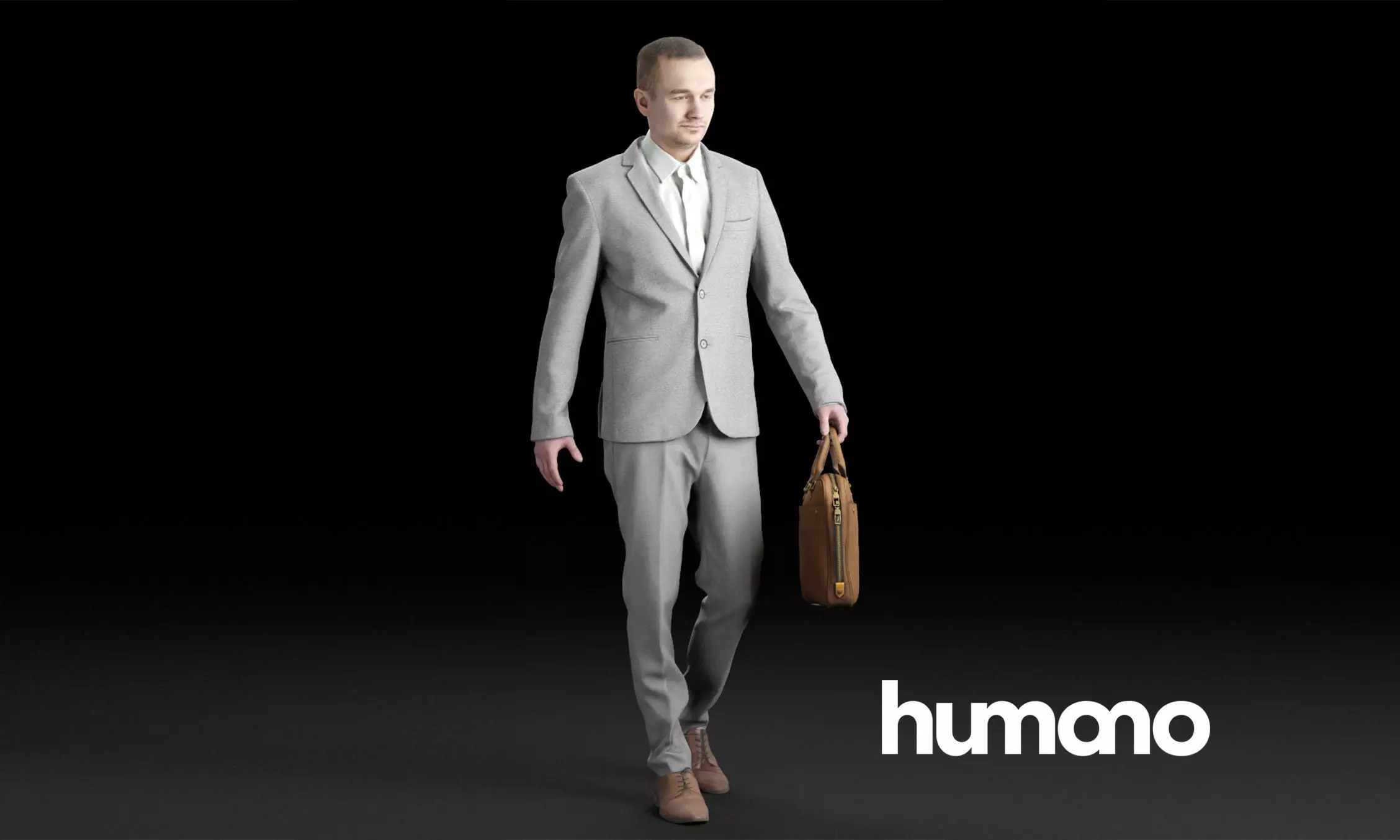Humano Elegant business man walking with a suitcase 0109 3D model