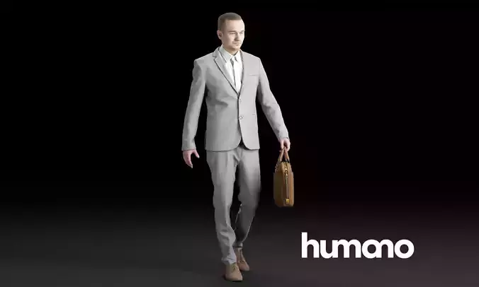 Humano Elegant business man walking with a suitcase  0109 3D model