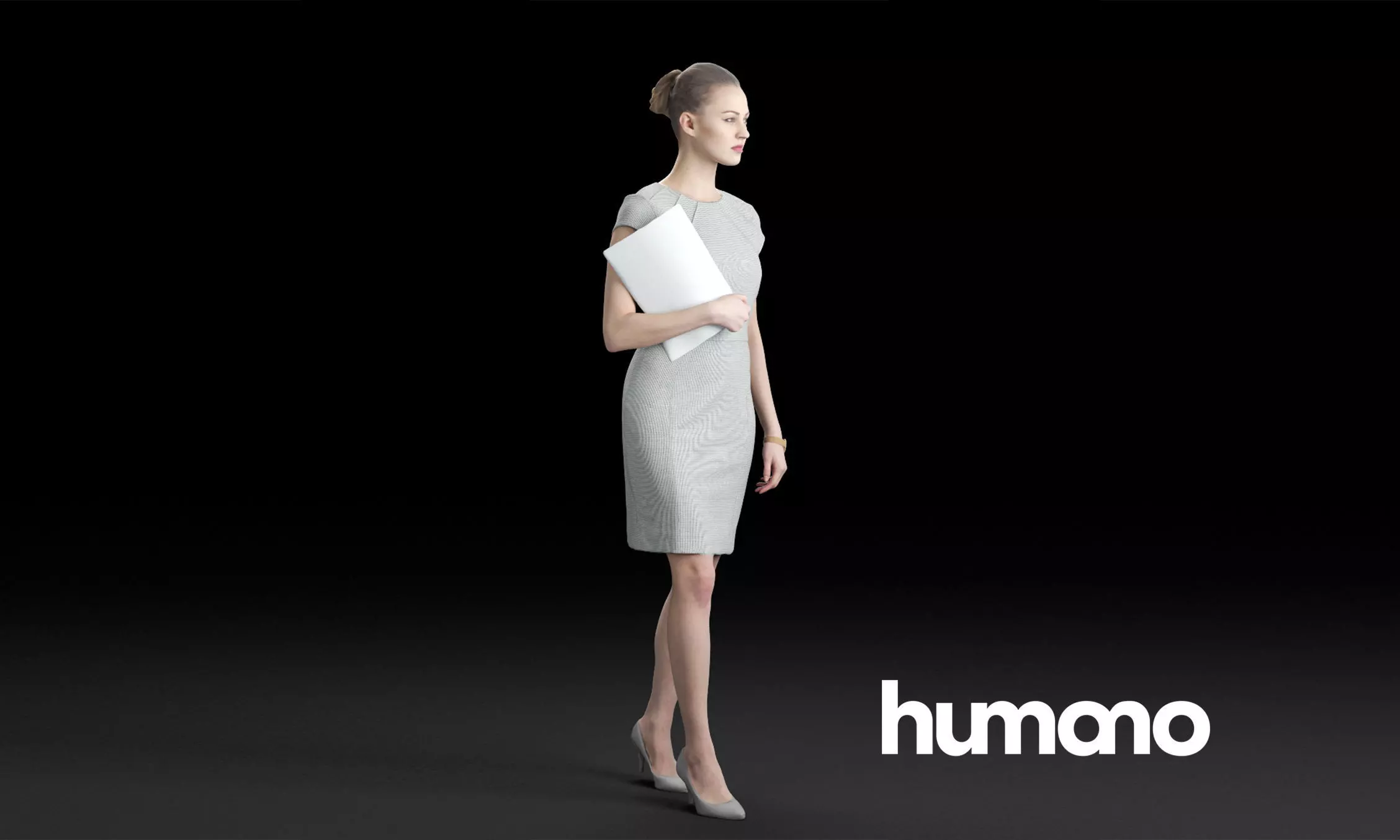 Humano Elegant business woman walking with papers 0110 3D model_0