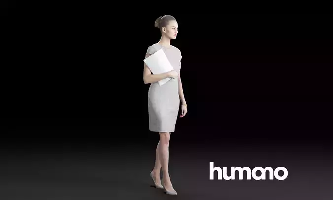 Humano Elegant business woman walking with papers 0110 3D model