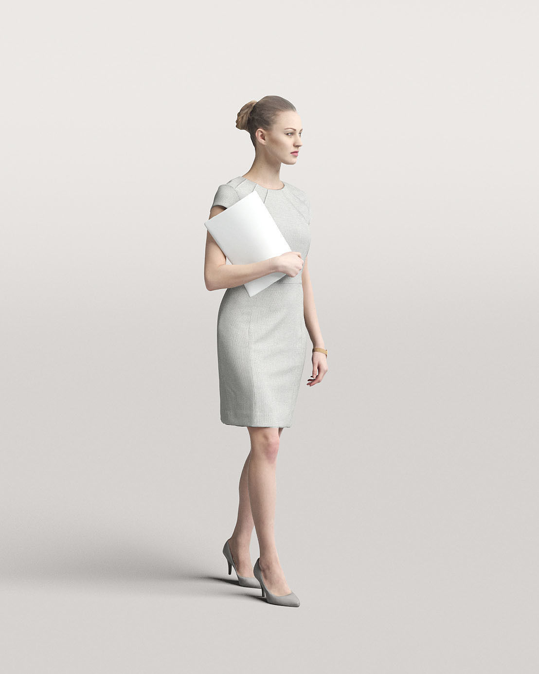 Humano Elegant business woman walking with papers 0110 3D model_1