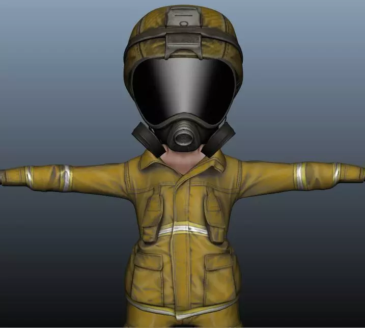 Firefighter Game Character Low-poly 3D model_0