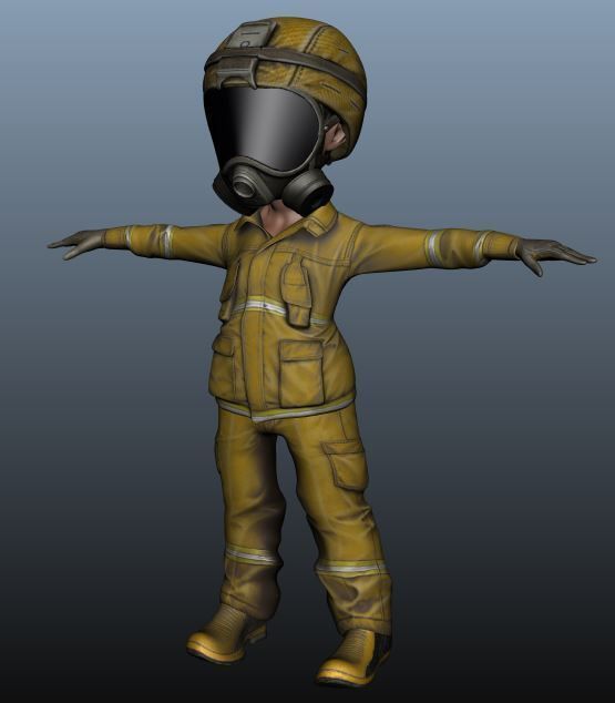 Firefighter Game Character Low-poly 3D model_3