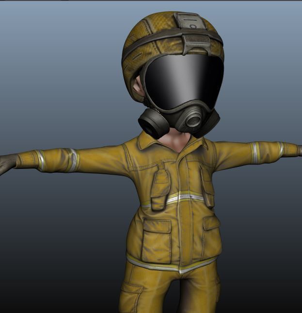 Firefighter Game Character Low-poly 3D model_2