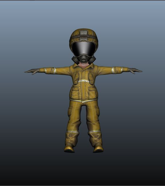 Firefighter Game Character Low-poly 3D model_4