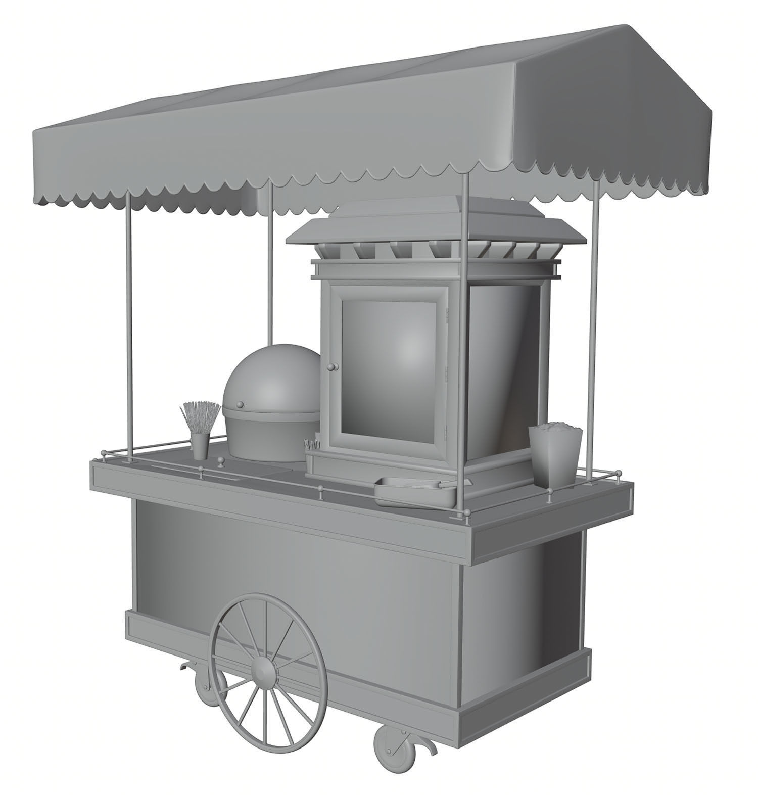 Mobile trolley for making popcorn 3D model_5