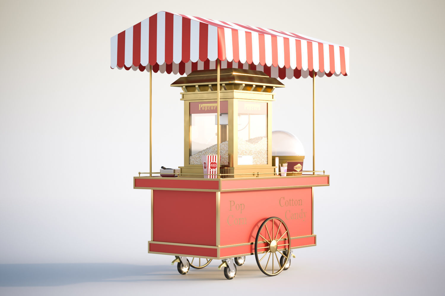 Mobile trolley for making popcorn 3D model_1