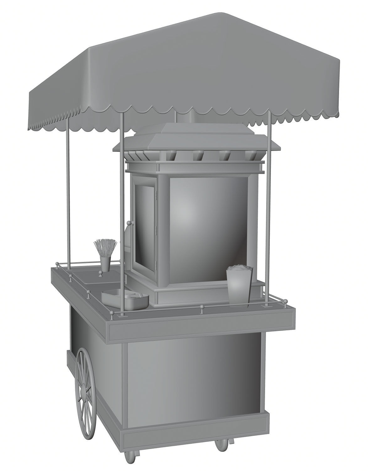 Mobile trolley for making popcorn 3D model_7
