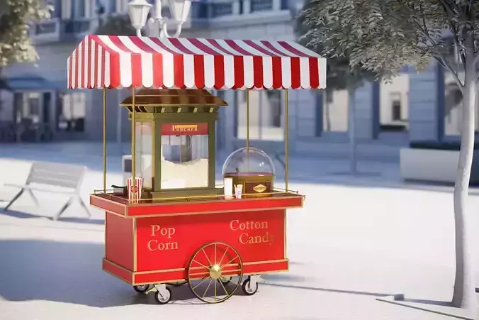 Mobile trolley for making popcorn 3D model