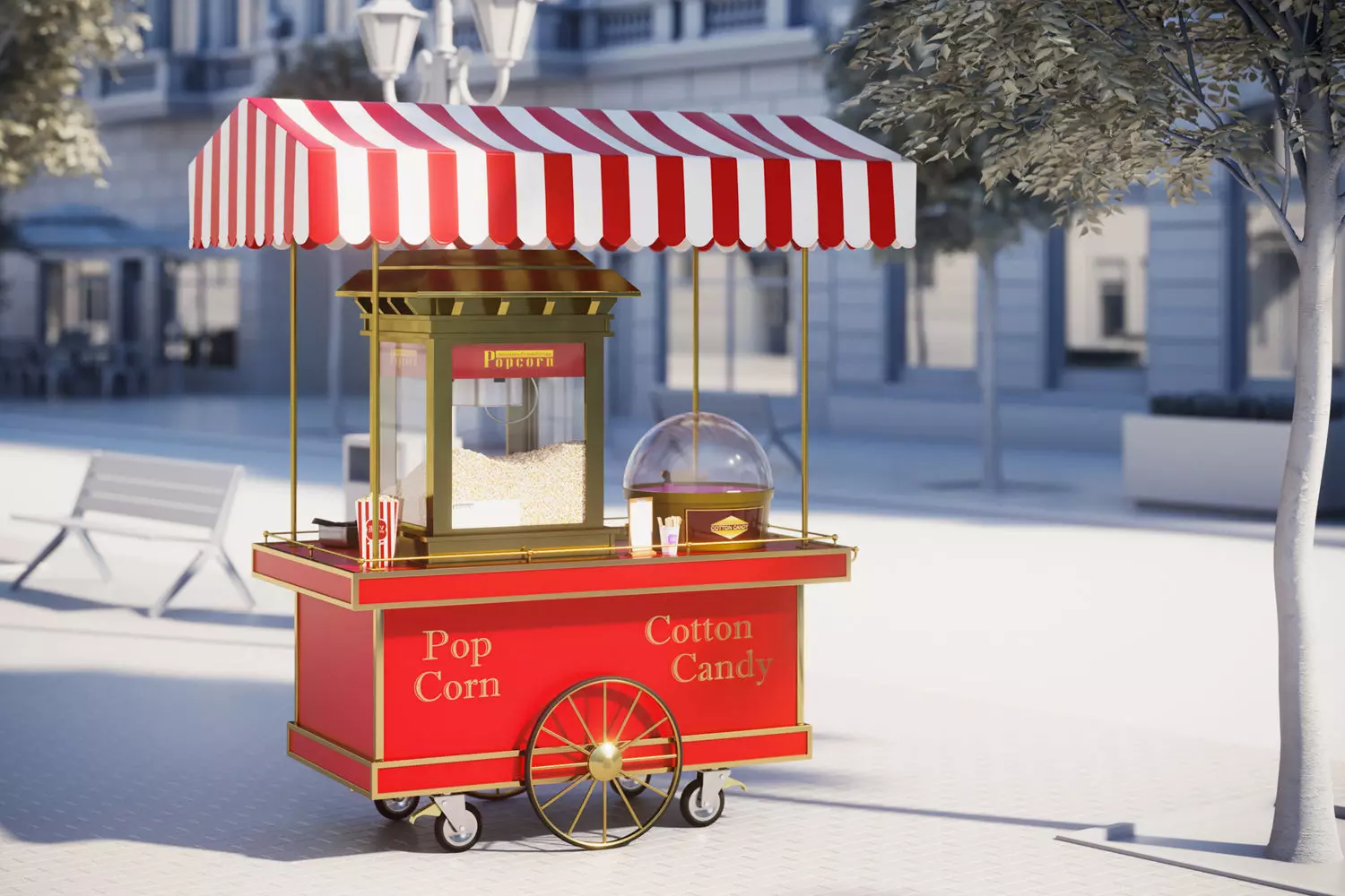 Mobile trolley for making popcorn 3D model_0