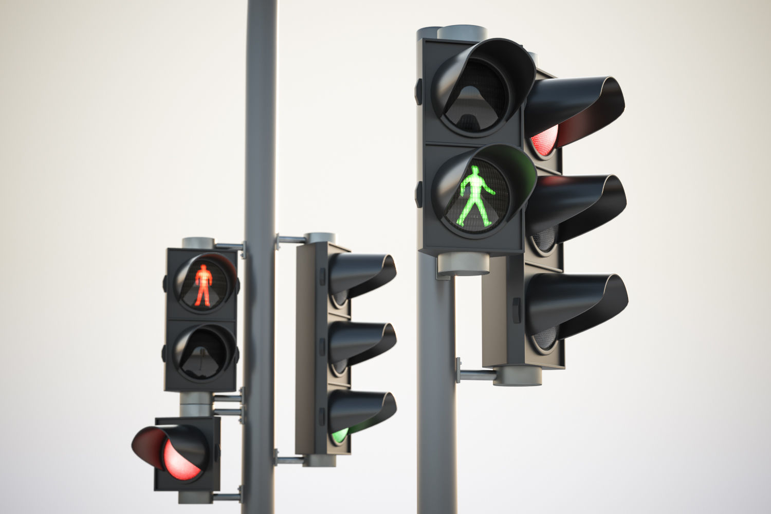 Traffic lights set for pedestrian and vehicles 3D model_2
