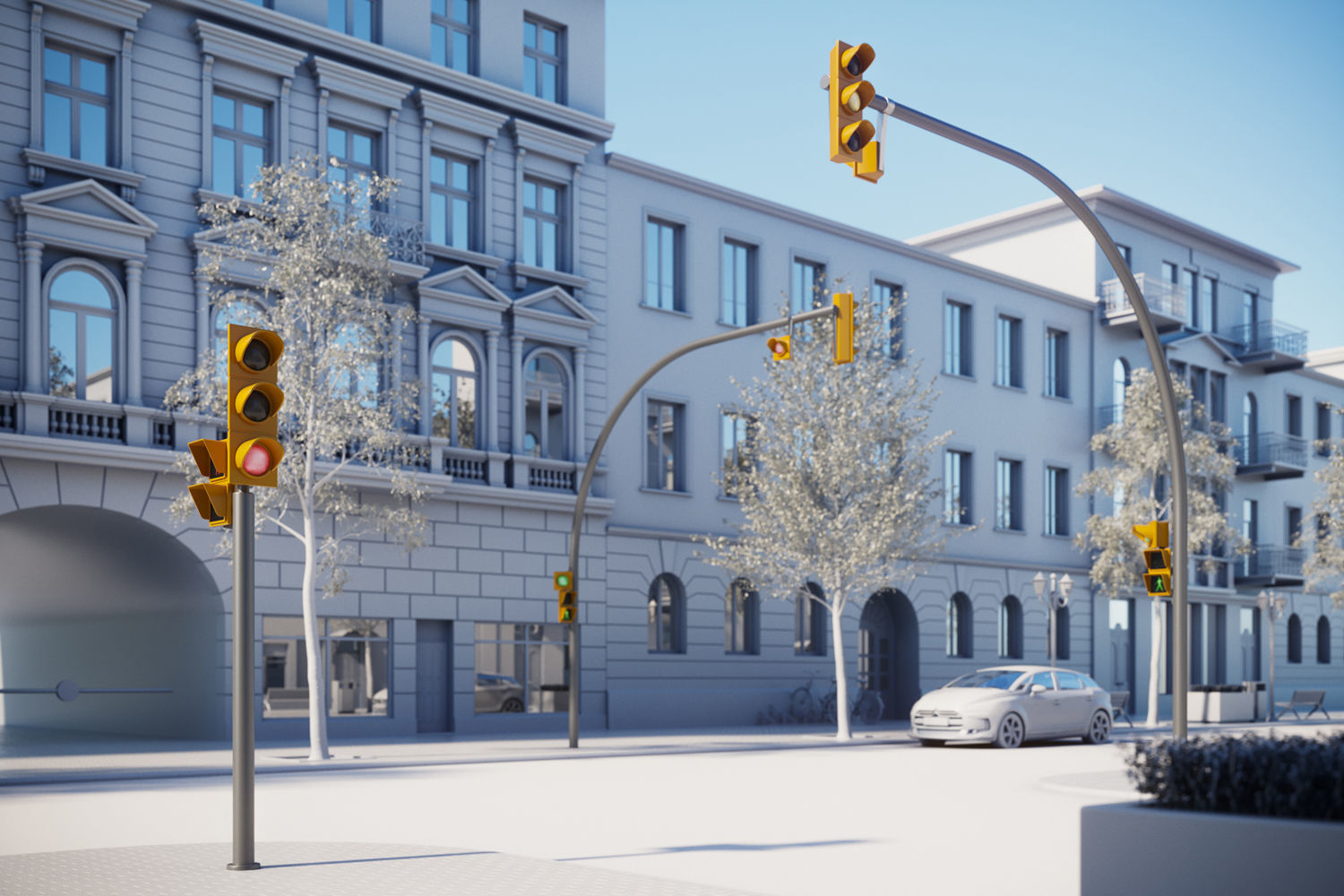 Yellow traffic lights set 3D model_1