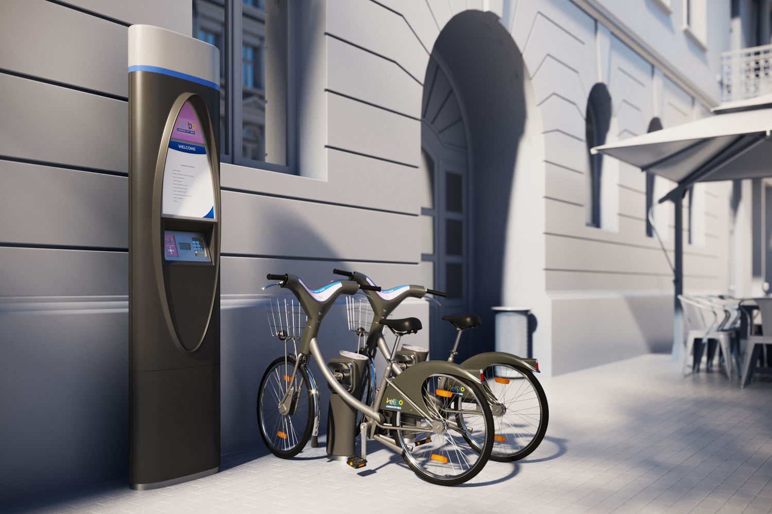 Futuristic bikes on a rack 3D model_1